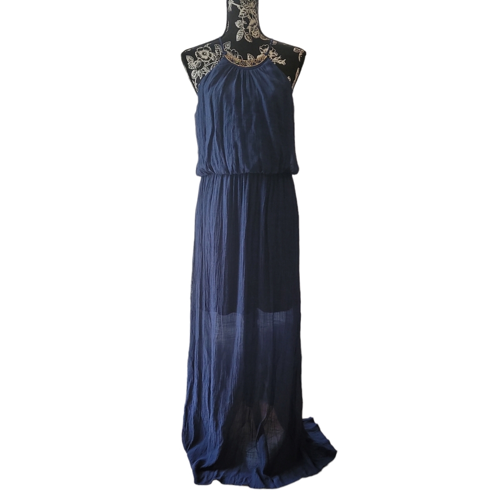 Lily Rose Women's Dress Maxi Sleeveless Elastic Waist Blue Size XL